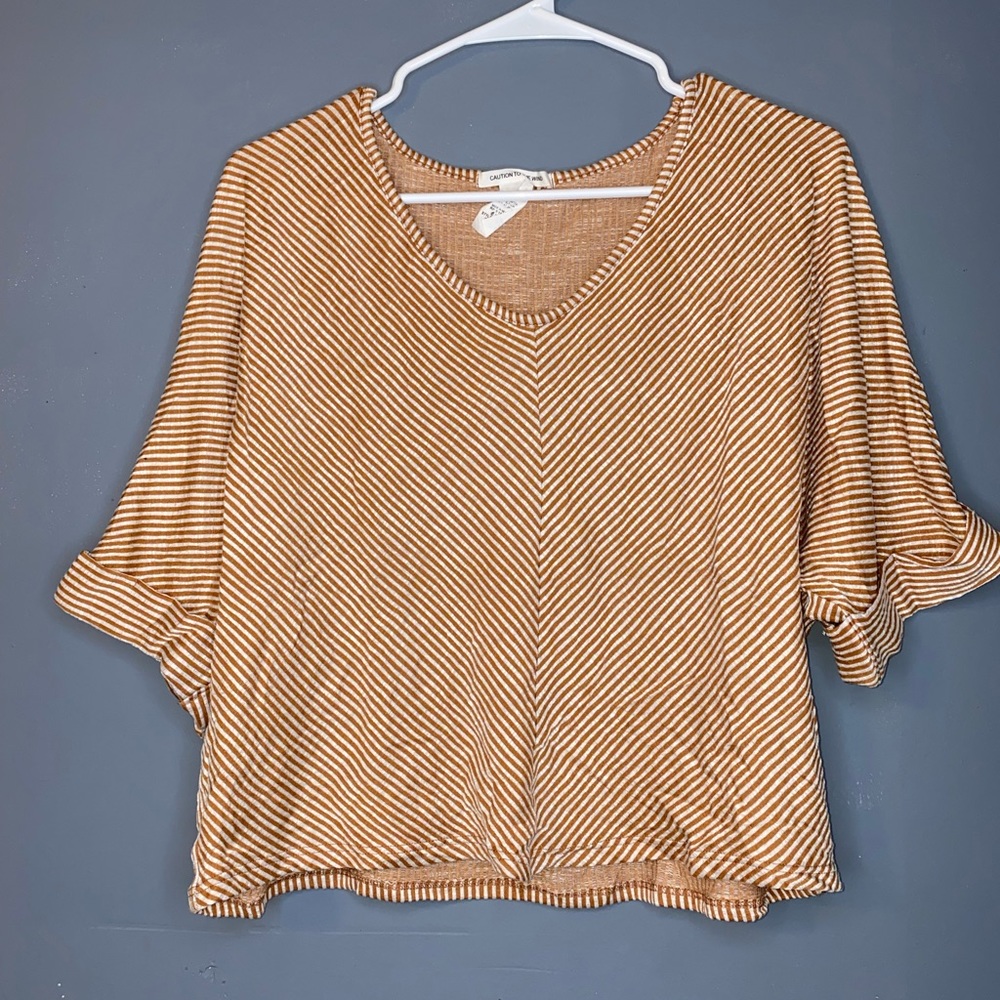 Orange and White Stripes Short Sleeve Blouse | Women’s Size Medium